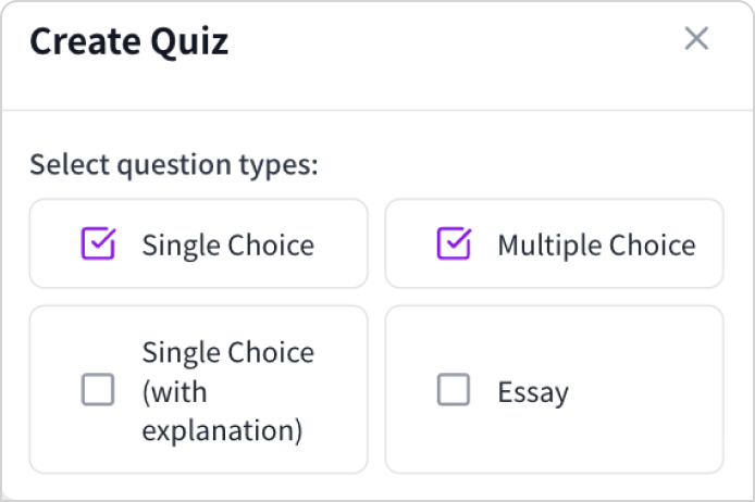 Automatically generate multiple-choice and essay questions from the videos, documents, and audio you’re learning from